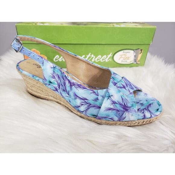 easy street Shoes - NEW Easy Street Women's Devlin Espadrille Wedge Sandals Tropical Blue PUrple